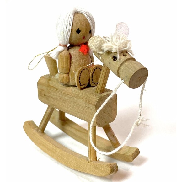 Vintage Wooden Girls at Play Christmas Ornaments Car Rocking Chair See Saw Lot - Picture 5 of 12